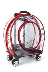 Markapet XXL Şeffaf Tekerlekli Kedi Köpek Taşıma Çantası 53 x 33 x 53 cm Kırmızı 15 kg