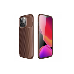 İphone 13 Pro Max Kılıf Auto Focus Karbon Kapak - Kahverengi