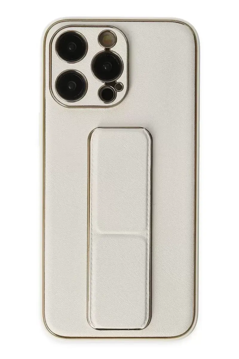 Newface İphone 13 Pro Kılıf Coco Deri Standlı Kapak - Beyaz