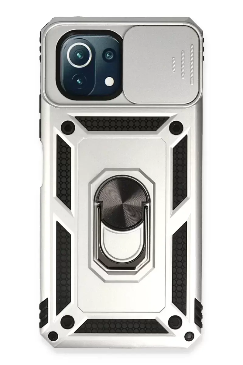 Newface Xiaomi Mi 11 Lite Kılıf Pars Lens Yüzüklü Silikon - Gümüş