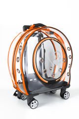 Markapet XXL Şeffaf Tekerlekli Kedi Köpek Taşıma Çantası 53 x 33 x 53 cm Turuncu 15 kg