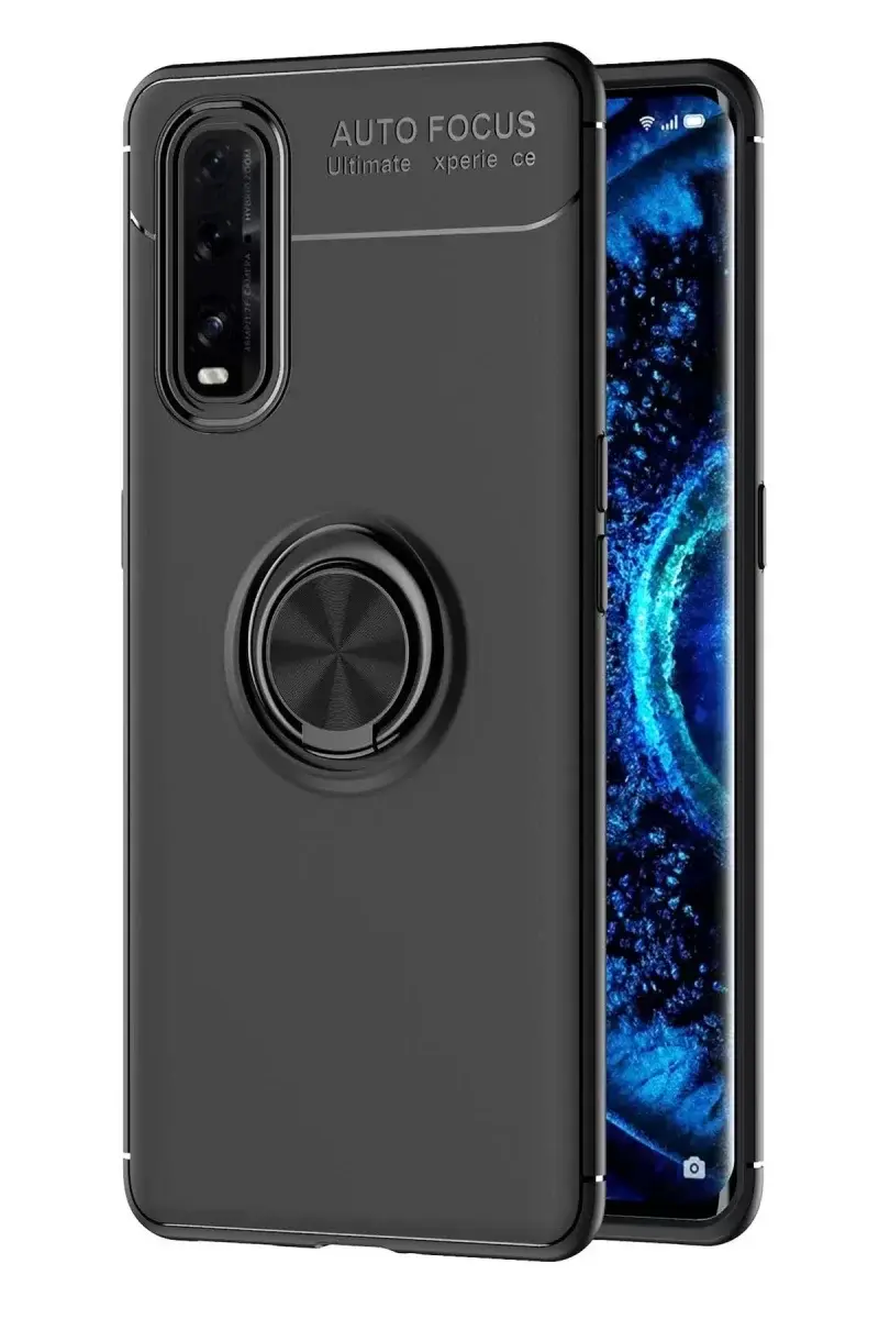 Newface Oppo Find X2 Kılıf Range Yüzüklü Silikon - Siyah