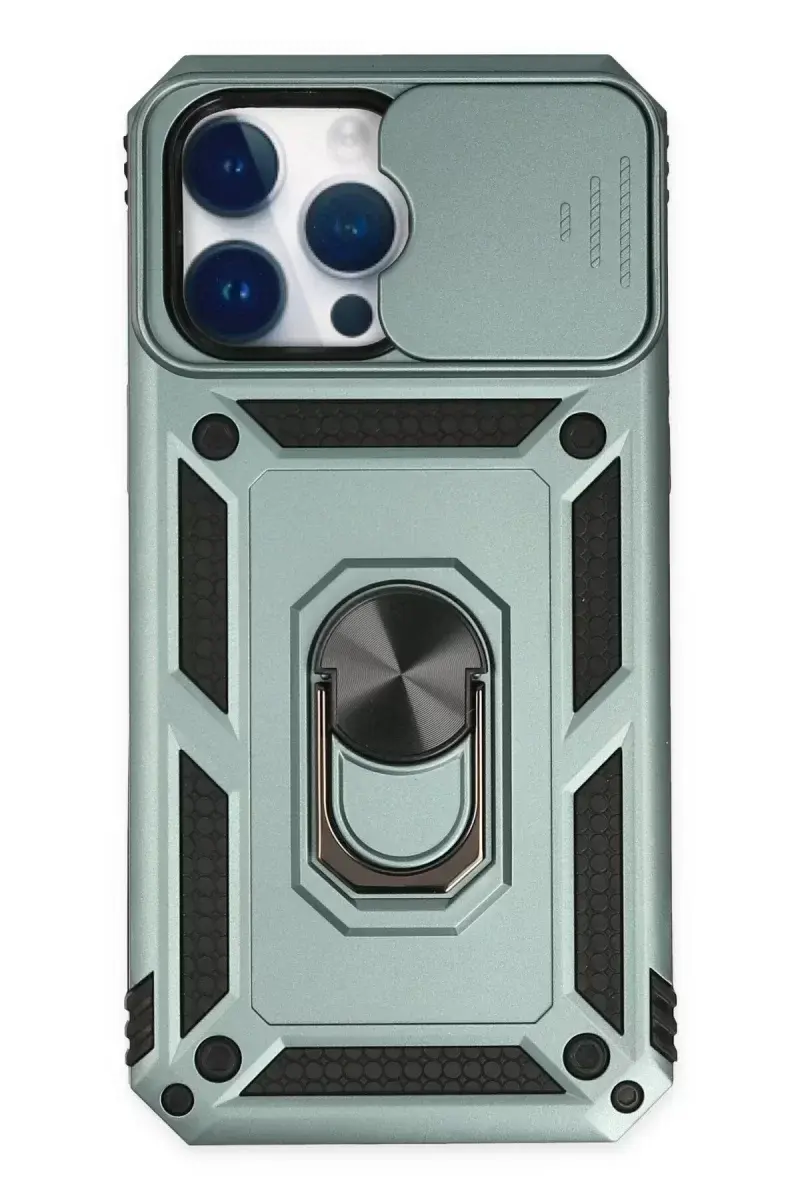 Newface İphone 14 Pro Kılıf Pars Lens Yüzüklü Silikon - Yeşil