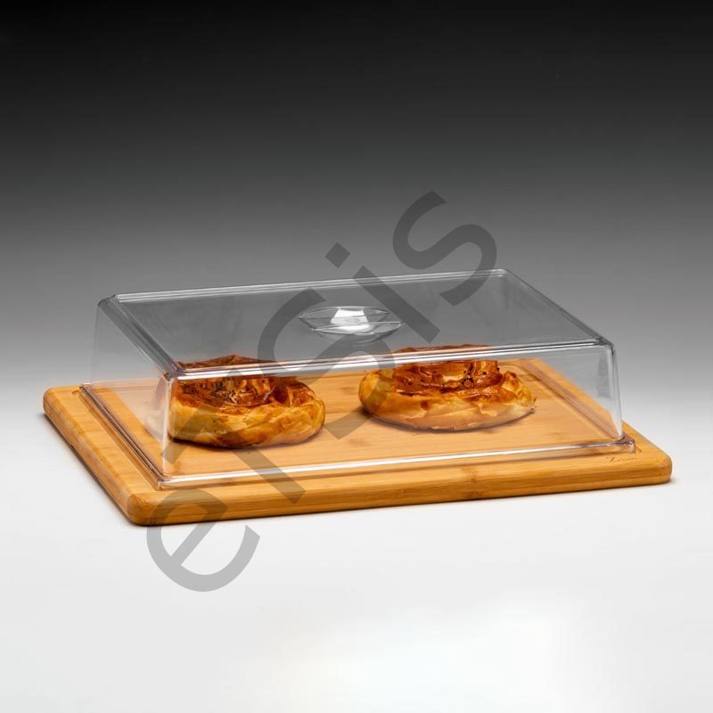 Kapaklı Fanus, Polikarbonat, Bambu Altlı, 30x40x10 cm