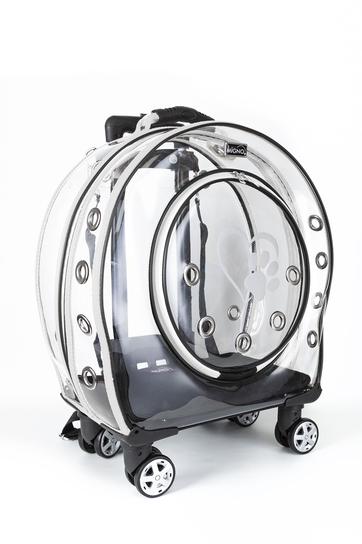 Markapet XXL Şeffaf Tekerlekli Kedi Köpek Taşıma Çantası 53 x 33 x 53 cm Beyaz 15 kg