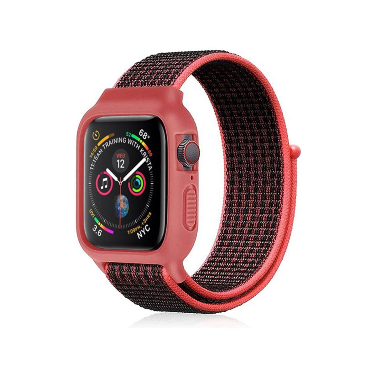 Watch 38mm Hasırlı Cırtcırtlı Kasalı Kordon - Siyah-pembe