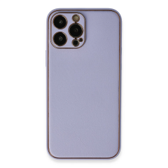 İphone 13 Pro Max Kılıf Coco Deri Silikon Kapak - Açık Lila
