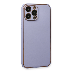 İphone 13 Pro Max Kılıf Coco Deri Silikon Kapak - Açık Lila