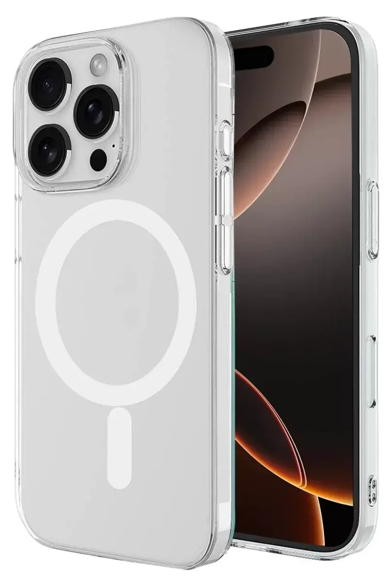 Newface İphone 16 Pro Max Kılıf Magneticsafe Şeffaf Silikon - Şeffaf