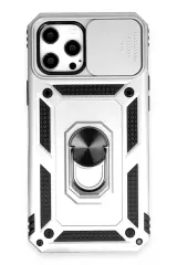 Newface Apple İphone 12 Pro Max Kılıf Pars Lens Yüzüklü Silikon - Gümüş