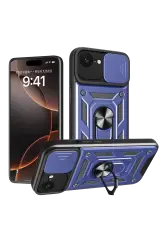 Newface Apple İphone 16e Kılıf Pars Lens Yüzüklü Silikon - Lacivert