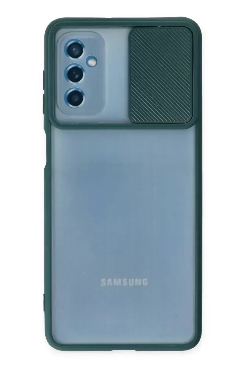 Newface Samsung Galaxy M52 5g Kılıf Palm Buzlu Kamera Sürgülü Silikon - Yeşil