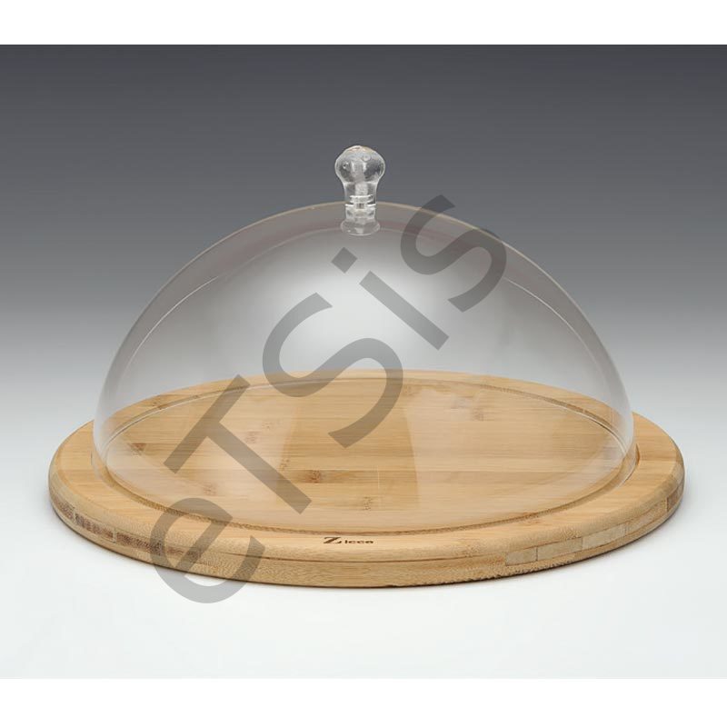 Yuvarlak Fanus, Akrilik Kapaklı, Ahşap Altlı, 30 cm