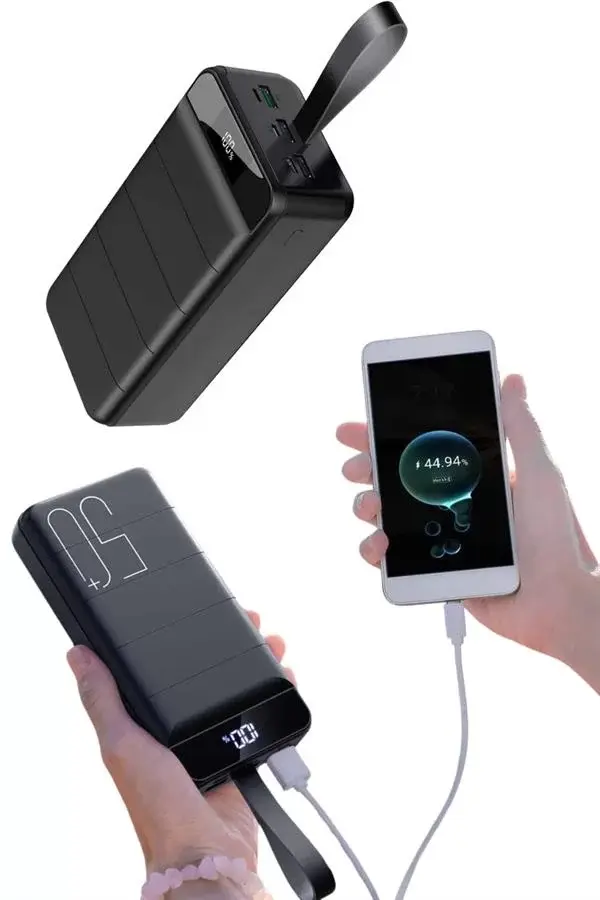 Taşınabilir Powerbank 50.000 Mah 4 Girişli Hızlı Şarj Led Göstergeli Fenerli Şarj