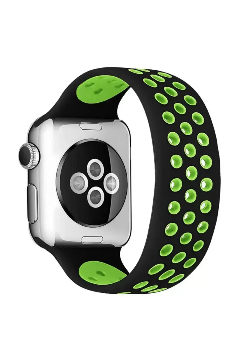 Newface Apple Watch 38mm Ayarlı Delikli Silikon Kordon - Siyah-yeşil