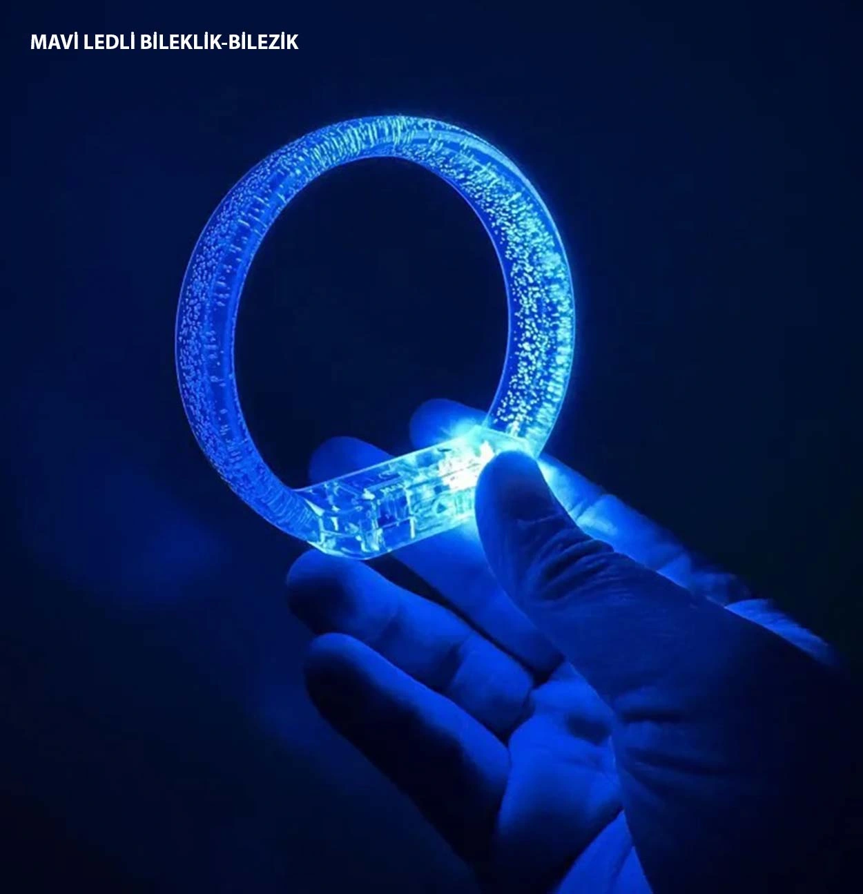 Mavi Led Işıklı Baskı Yapılabilen Pilli Bileklik Bilezik 1,5 Cm Genişlik