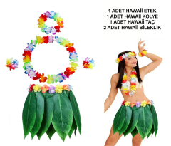 Yetişkin Hawaii Kostüm Seti - Yaprak Etek  Hawaii Set - 5 Parça