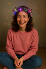 Kalp Püsküllü Gece Parıltısı 3 Modlu Led39li Işıklı Taç Fuşya Renk